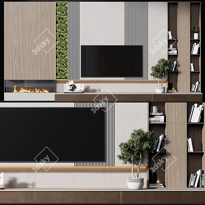 Modern TV Wall Panel Shelving 3D model image 1