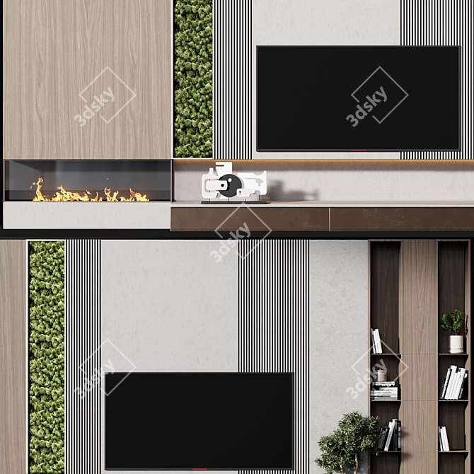 Modern TV Wall Panel Shelving 3D model image 2