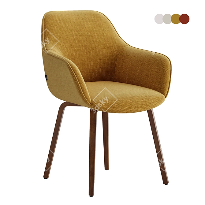 Shearling Dining Chair, Solid Woodlegs 3D model image 3