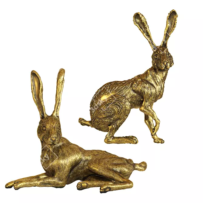 Title: Whimsical Hares Figurine Collection 3D model image 1