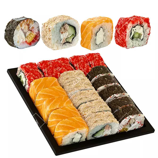 Assorted Sushi Set - Four Rolls 3D model image 1