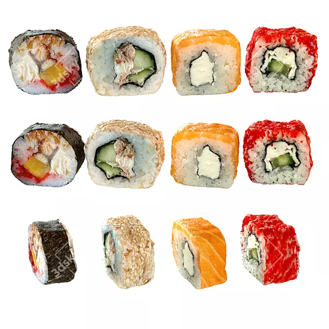 Assorted Sushi Set - Four Rolls 3D model image 2