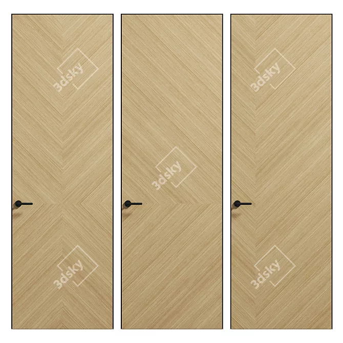 Golden Matte Rift Oak Doors 3D model image 2