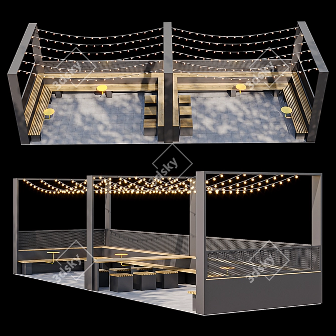 City Parklet with Yellow Tables 3D model image 2