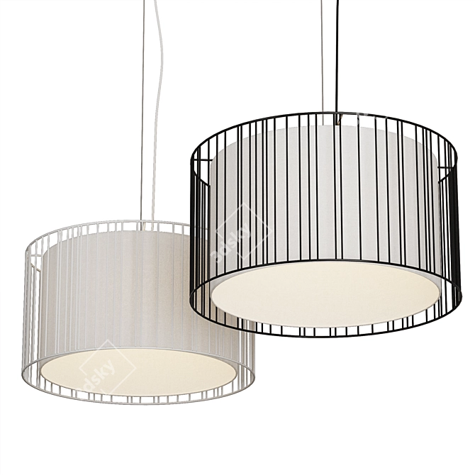 Modern Hanging Steel and Textile Lamp 3D model image 2