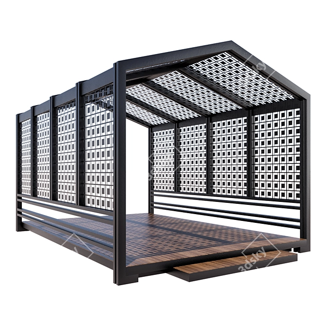 Modern Metal and Wood Gazebo 3D model image 1