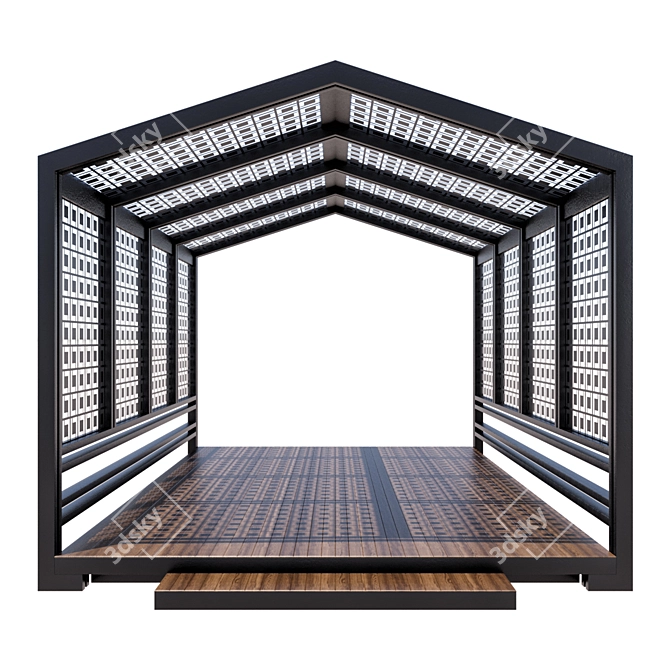 Modern Metal and Wood Gazebo 3D model image 2