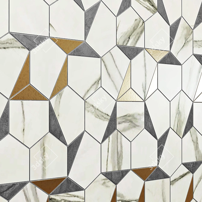 Luxury Gold Hex Calacatta Tile 3D model image 2