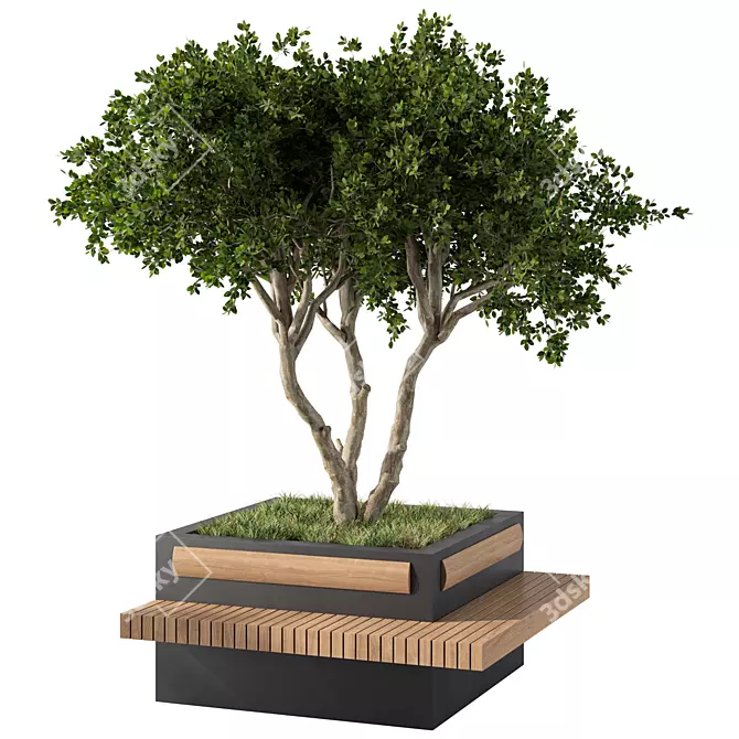 Modern Urban Bench Plant Duo 3D model image 1