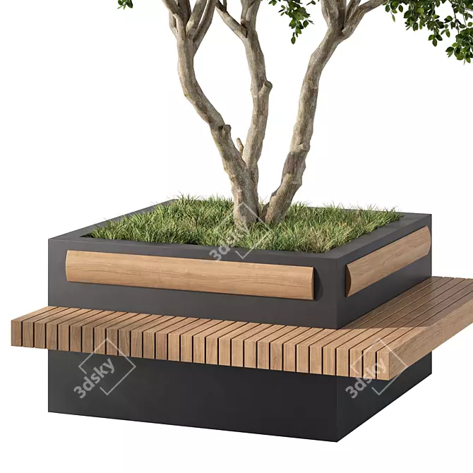 Modern Urban Bench Plant Duo 3D model image 2