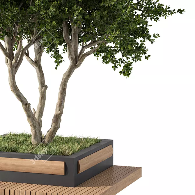 Modern Urban Bench Plant Duo 3D model image 3