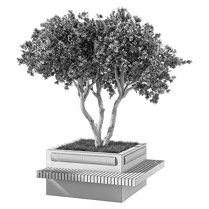 Modern Urban Bench Plant Duo 3D model image 4