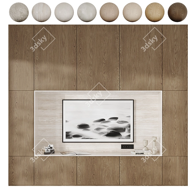 Nature Stone & Wood TV Wall 3D model image 1