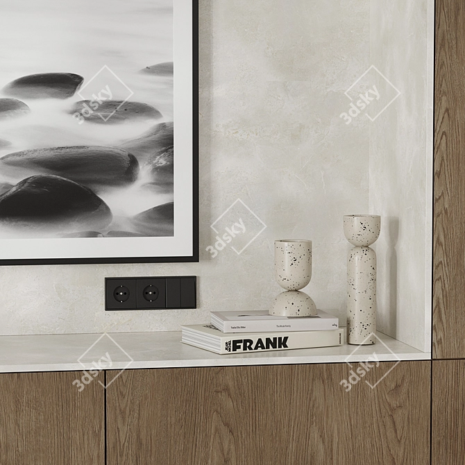 Nature Stone & Wood TV Wall 3D model image 4