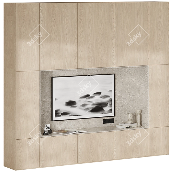 Nature Stone & Wood TV Wall 3D model image 5