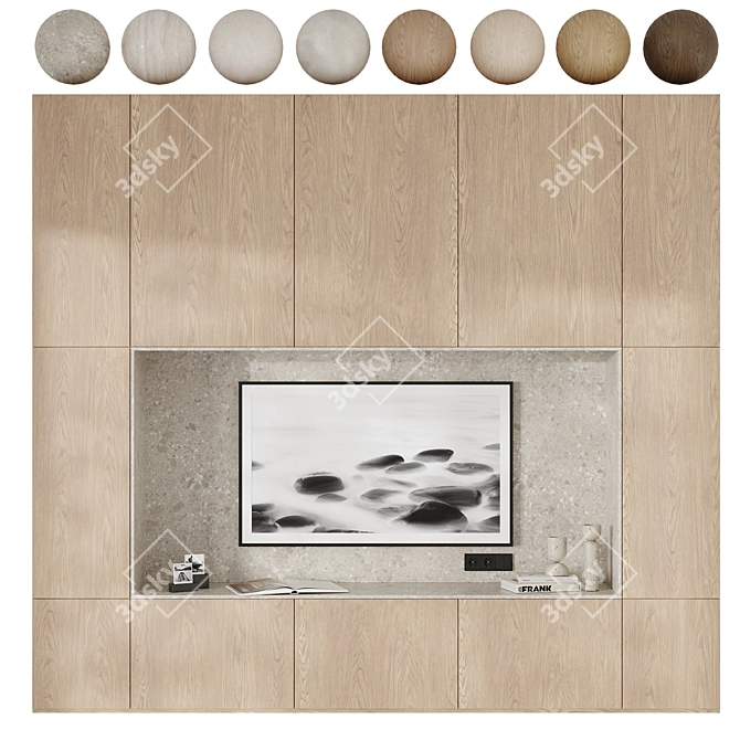 Nature Stone & Wood TV Wall 3D model image 6