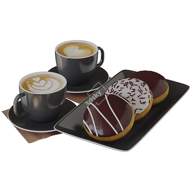 3D Coffee & Boston Cream Donut 3D model image 1