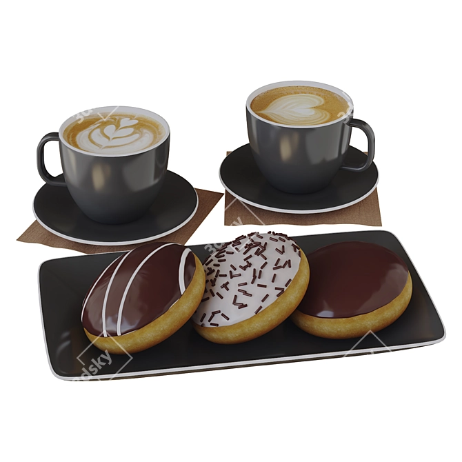 3D Coffee & Boston Cream Donut 3D model image 2