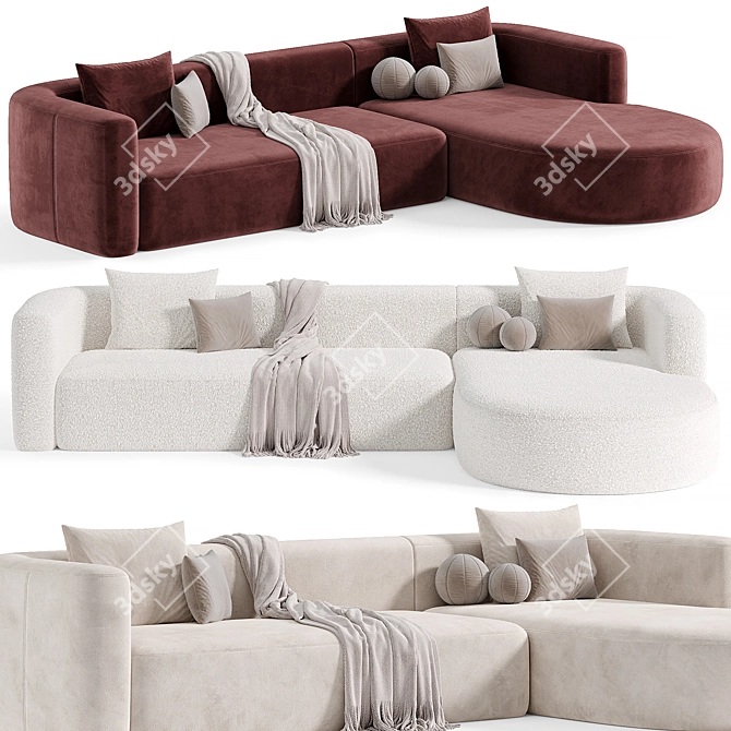 Plush Velvet Acanva Sectional Sofa 3D model image 1