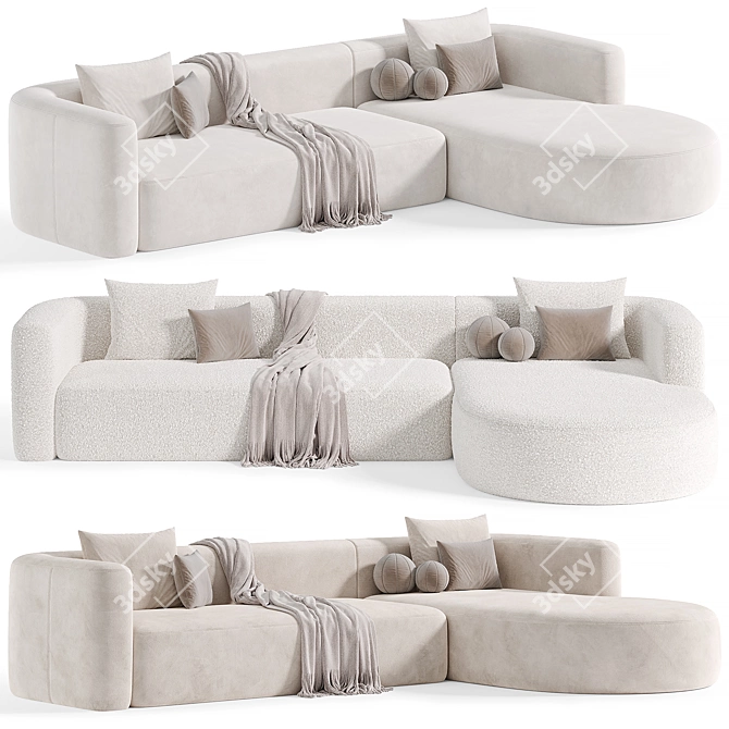 Plush Velvet Acanva Sectional Sofa 3D model image 5