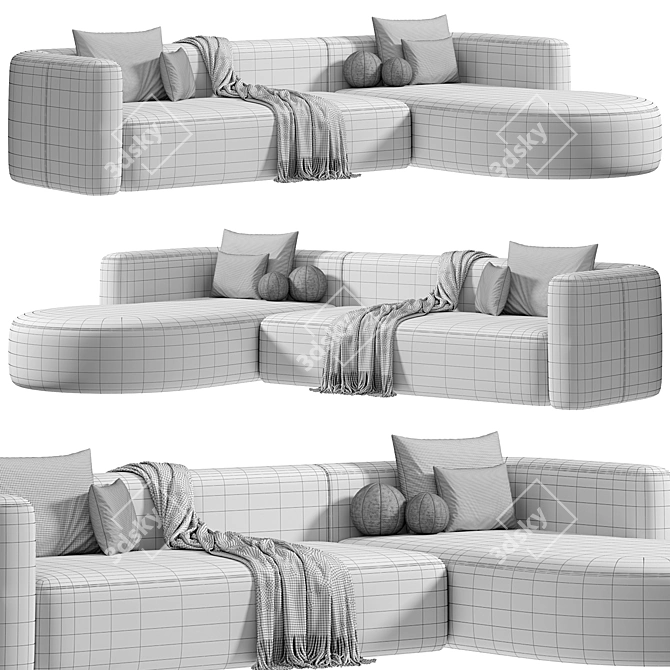 Plush Velvet Acanva Sectional Sofa 3D model image 6