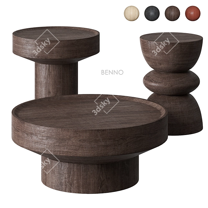 Benno Mango Wood Side Tables 3D model image 2