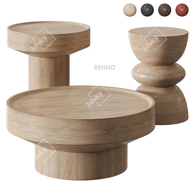 Benno Mango Wood Side Tables 3D model image 5