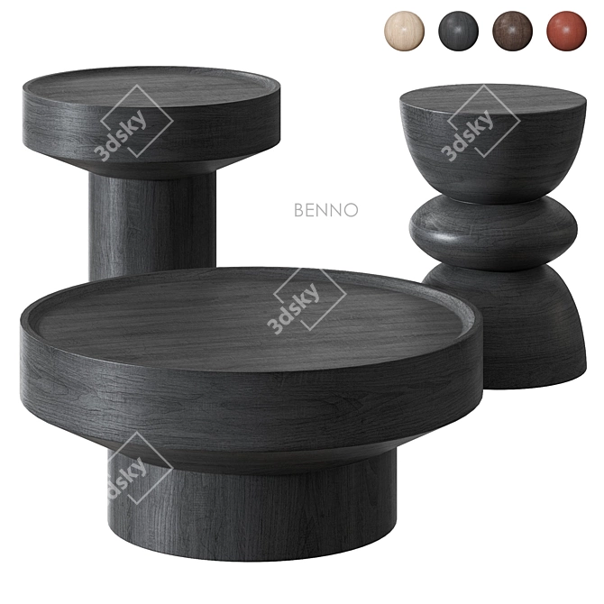 Benno Mango Wood Side Tables 3D model image 7