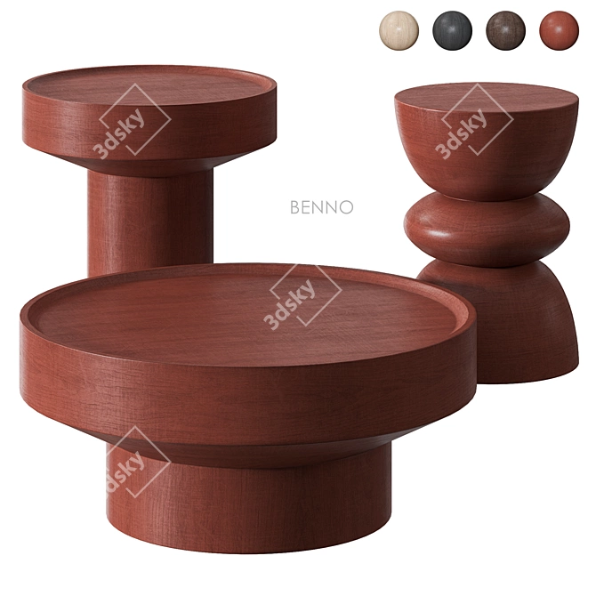 Benno Mango Wood Side Tables 3D model image 8