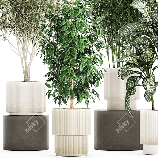 White Pot Collection: Exotic Plants 3D model image 5