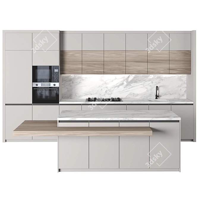 Modern Island Kitchen Set 3D model image 1