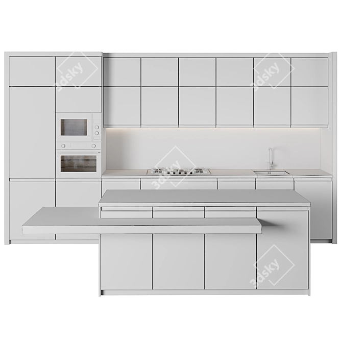 Modern Island Kitchen Set 3D model image 4