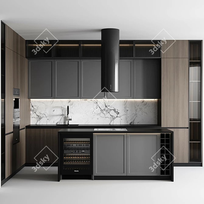 Customizable Modern Kitchen Design 3D model image 1