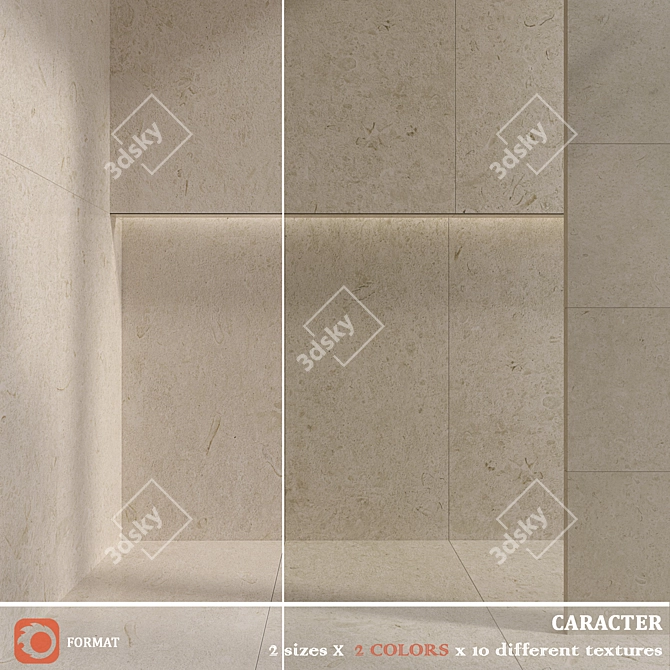 Textured CARACTER Tiles in GREIGE & ARENA 3D model image 1