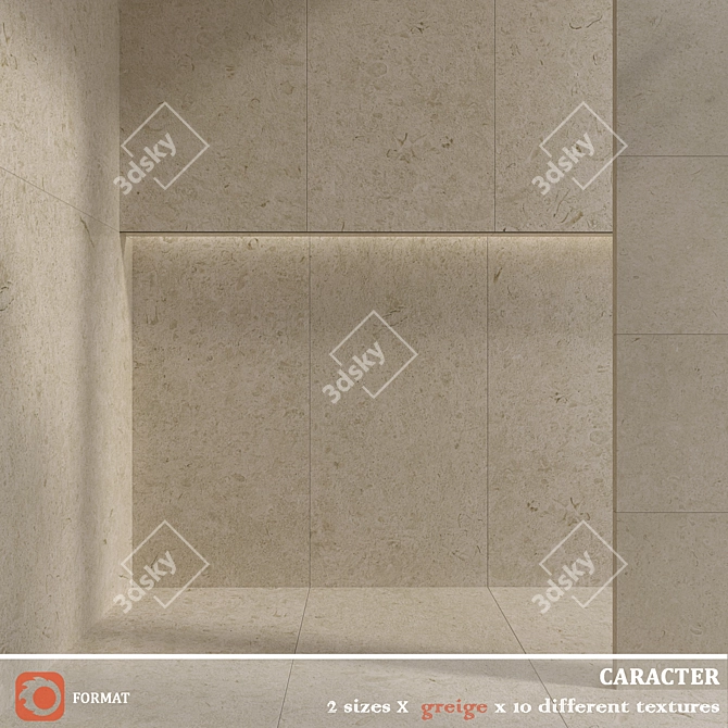 Textured CARACTER Tiles in GREIGE & ARENA 3D model image 3