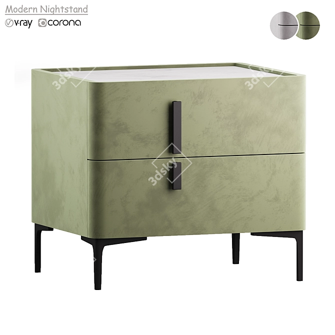 Sleek Green Nightstand with Drawers 3D model image 1