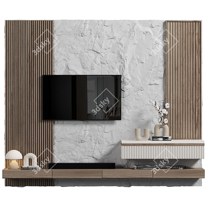 Sleek Wood 4K TV Wall 3D model image 1