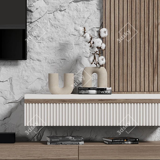 Sleek Wood 4K TV Wall 3D model image 3