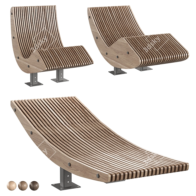 Park Bench Chaise Longue Collection 3D model image 1