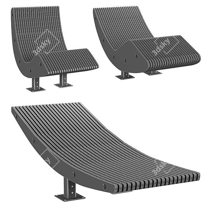 Park Bench Chaise Longue Collection 3D model image 2