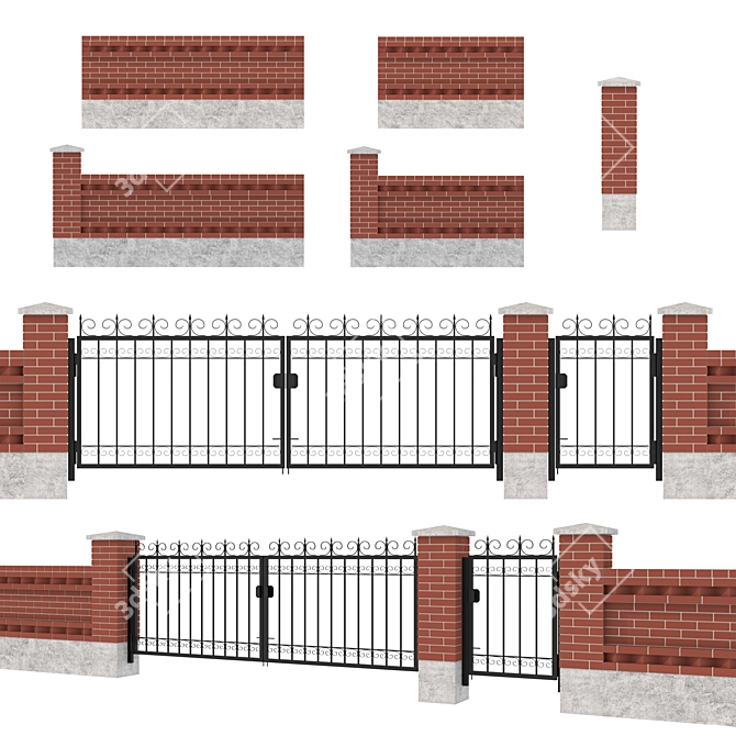 Brick Fence Kit Set 3D model image 1