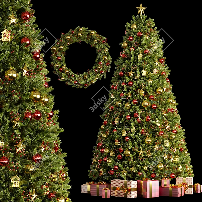 Holiday Tree with Gifts & Wreath 3D model image 1