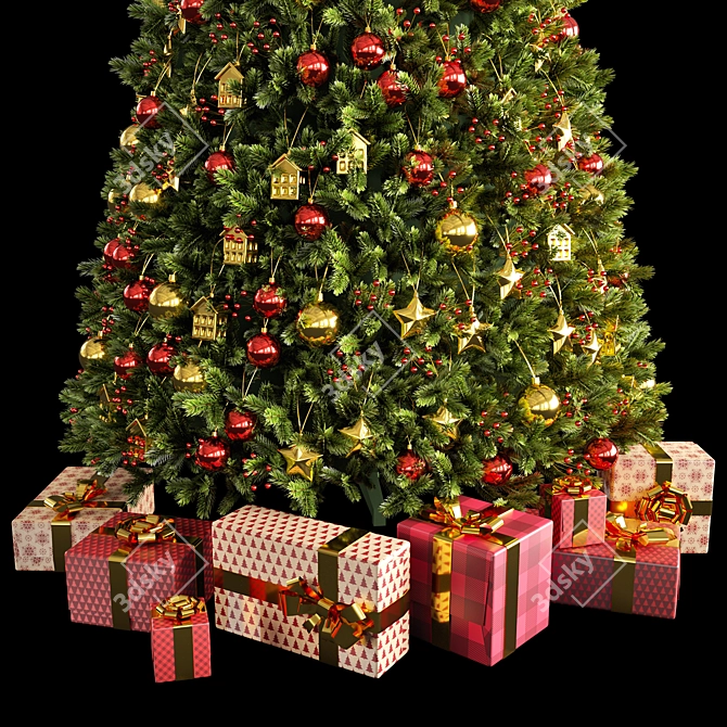 Holiday Tree with Gifts & Wreath 3D model image 3