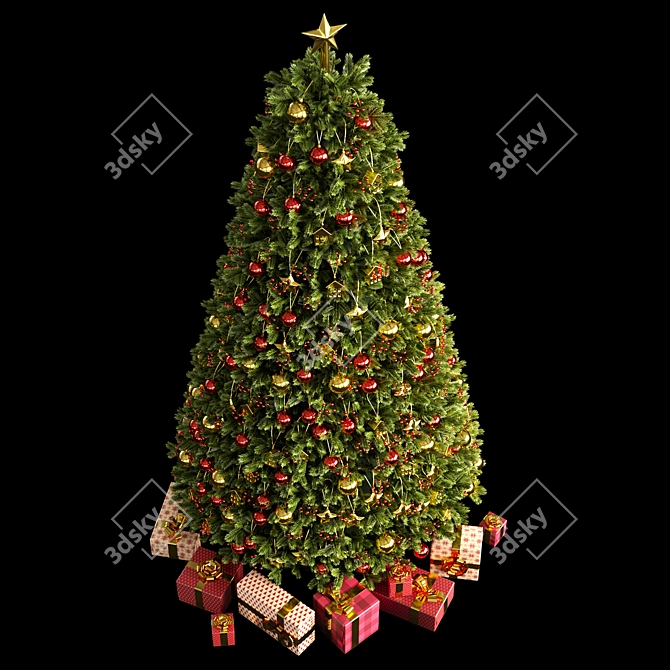 Holiday Tree with Gifts & Wreath 3D model image 4