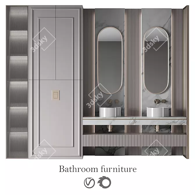 Modern Bathroom Furniture Set - White 3D model image 1