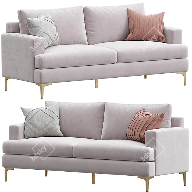 Elegant Ivory Upholstered Sofa 3D model image 1