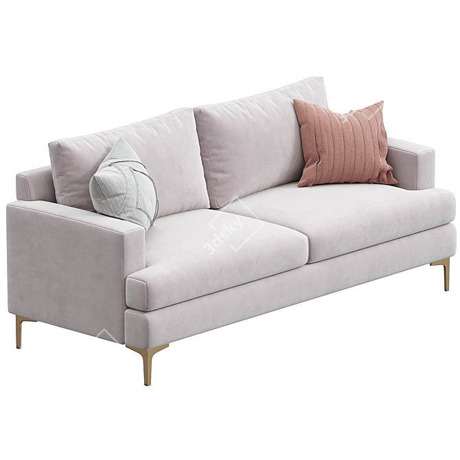 Elegant Ivory Upholstered Sofa 3D model image 2