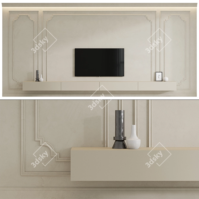 TV Zone Wall Composition Set 3D model image 2