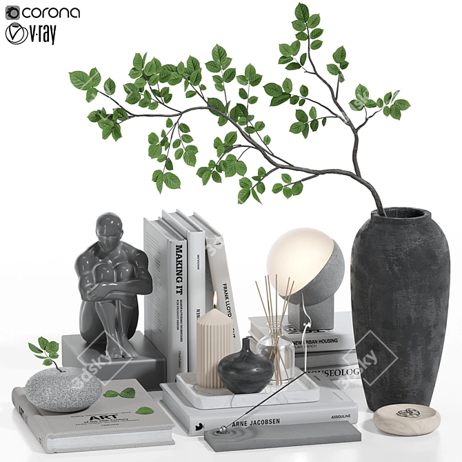 Modern Decorative Set with Statue 3D model image 1