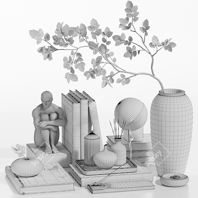 Modern Decorative Set with Statue 3D model image 7